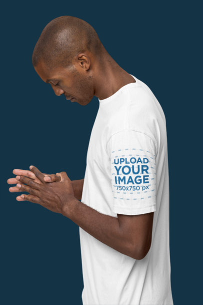 Mockup of a Man Wearing a Next Level T-Shirt with a Customizable Sleeve