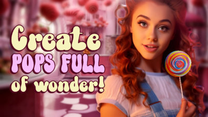 YouTube Thumbnail Creator with an AI-Created Woman Inspired by Willy Wonka for Candy Recipes 5215k-6041
