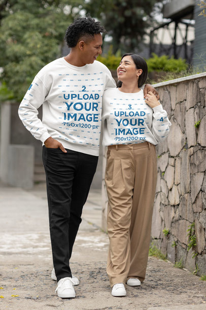 Gildan Sweatshirt Mockup Featuring a Happy Couple Walking Together