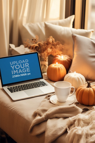 MacBook Mockup Featuring an AI-Generated Winter-Themed Setting