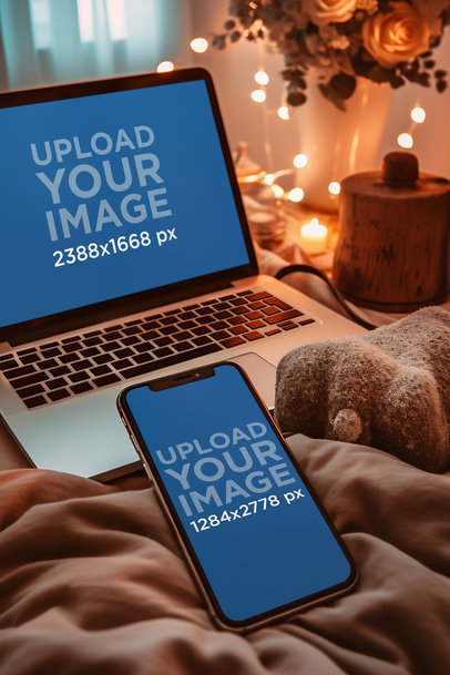 Winter-Themed Mockup of an AI-Generated MacBook and an iPhone 13