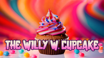 YouTube Thumbnail Creator Featuring a Willy Wonka-Inspired Cupcake with Bright Colors 5887k-6041
