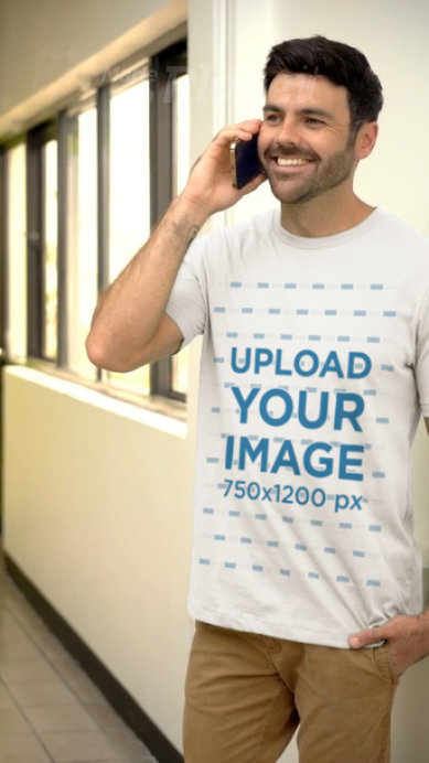 Bella Canvas T-Shirt Video Featuring a Bearded Man Talking on the Phone