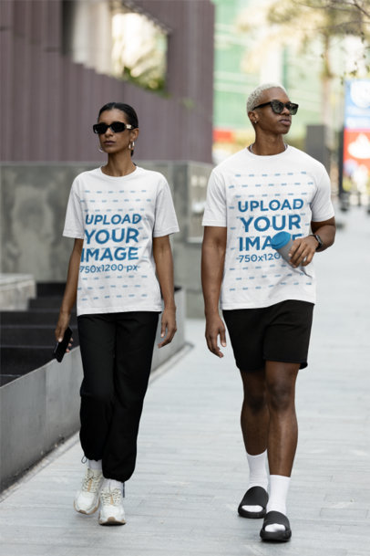 Athleisure Mockup of a Man and a Woman Wearing Oversized Stanley Stella T-Shirts