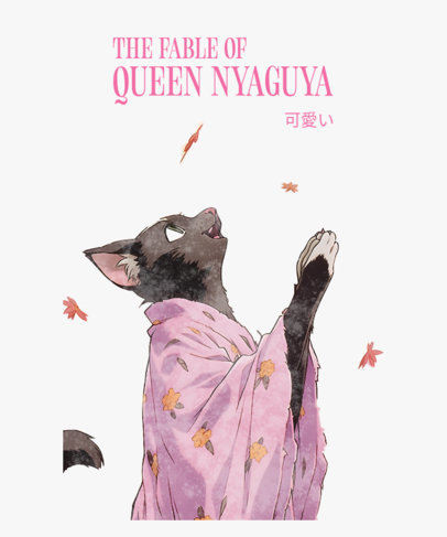 Parody T-Shirt Design Template with a Cat Illustration Inspired by Princess Kaguya 6694b