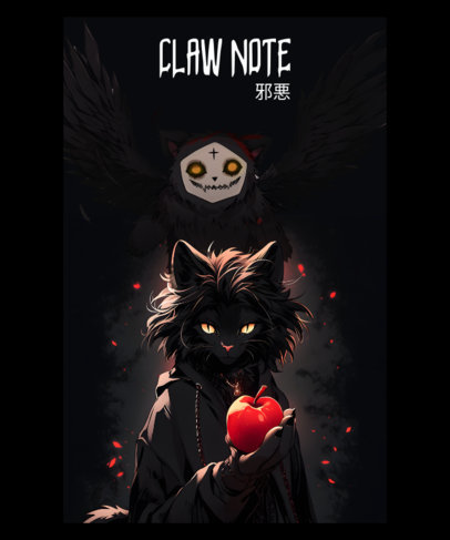 Death Note-Inspired T-Shirt Design Generator Featuring a Cat Holding an Apple 6694c