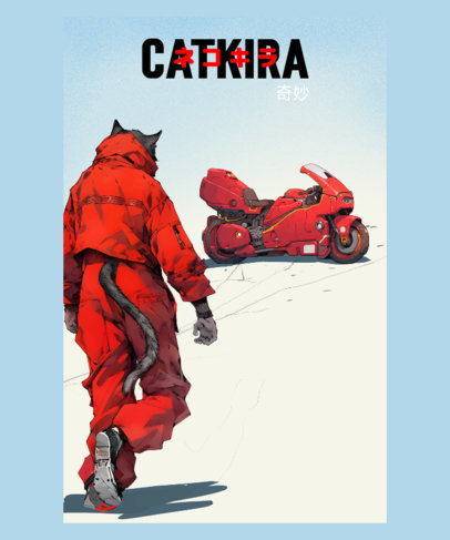 T-Shirt Design Creator Featuring an Akira-Inspired Cat and a Motorcycle Illustration 6694e