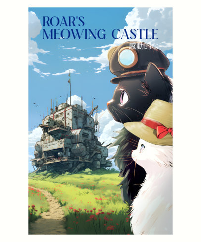 Funny T-Shirt Design Template with Howl's Moving Castle-Inspired Cat Illustrations 6694i