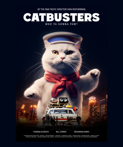 T-Shirt Design Template Featuring a Funny Cat Illustration Inspired by Ghostbusters