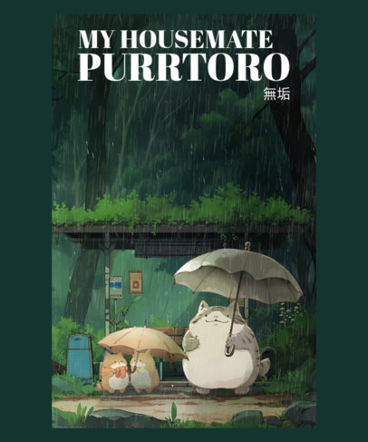 My Neighbor Totoro-Inspired T-Shirt Design Creator with Illustrated Cats with Umbrellas 6694h