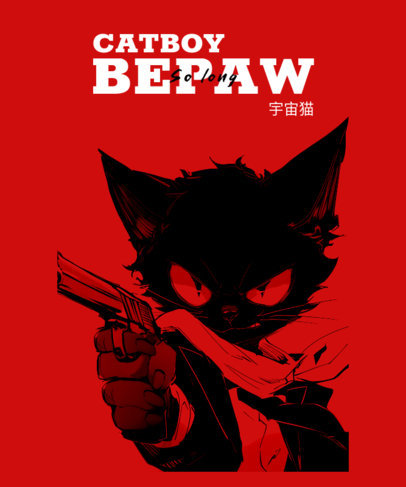 T-Shirt Design Maker Featuring an Illustrated Cat with a Weapon Inspired by Cowboy Bebop 6694g