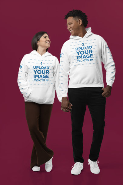 Gildan Pullover Hoodie Mockup Featuring an Adorable Couple Holding Hands