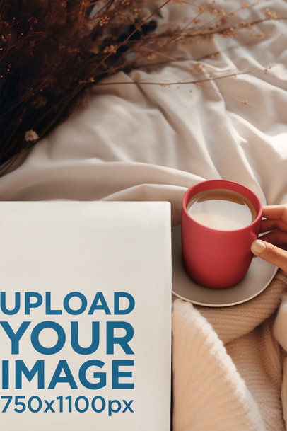 AI-Generated Mockup Featuring a Woman With a Book and a Cup of Coffe in a Winter Setting m36527