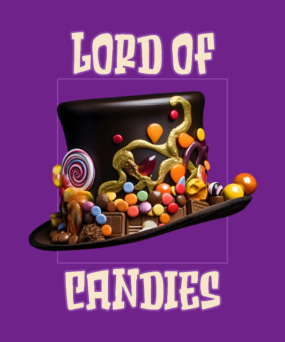 Cool T-Shirt Design Template Featuring a Hat With Candy Inspired by Wonka