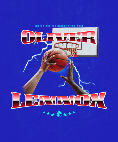 T-Shirt Design Template Featuring a Hand with a Basketball and Lightning Graphics
