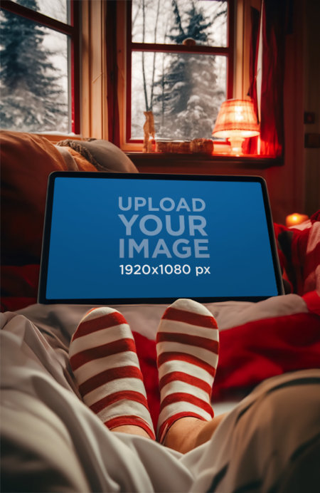 iPad Mockup Featuring an AI-Generated Man in a Winter Setting