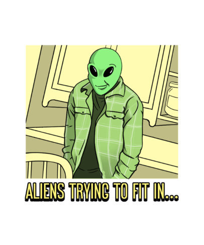 T-Shirt Design Template Featuring Funny Alien Illustrations Inspired by Memes