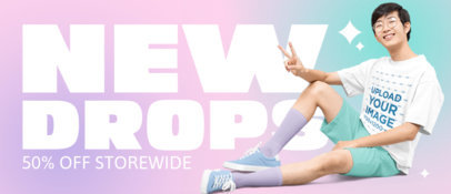 Round-Neck T-Shirt Mockup With a Happy Man Posing for a Promotional Ad