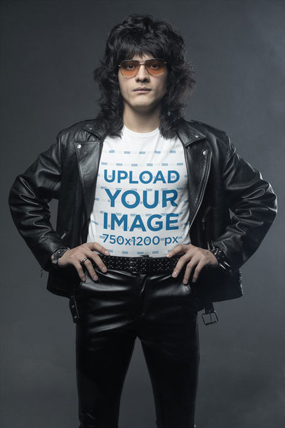 Bella Canvas T-Shirt Mockup of a Serious Man With a Glam Rock Look