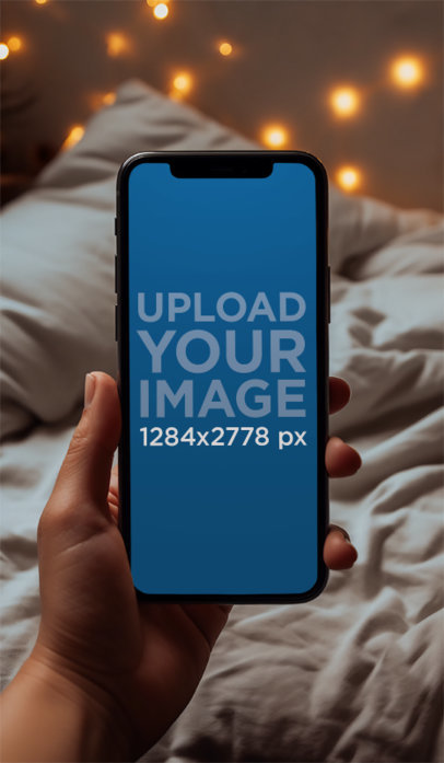 Mockup of an AI-Generated Person Holding an iPhone 13 Featuring a Winter Aesthetic