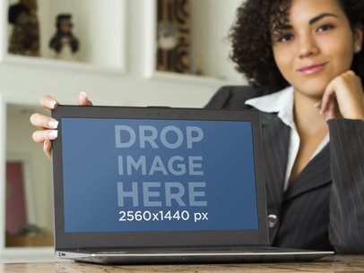 PC Laptop Mockup Template of Businesswoman at the Office