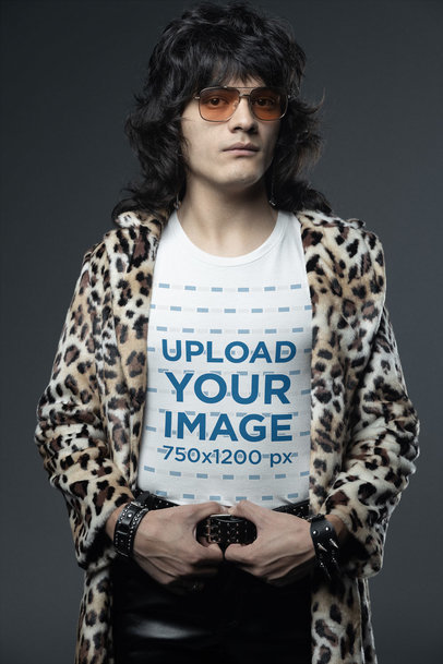Glam Rock Mockup Featuring a Man Wearing a Bella Canvas T-Shirt