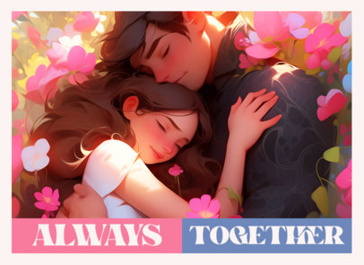 Greeting Card Maker with a Romantic Couple Hugging Each Other in a Flower Field