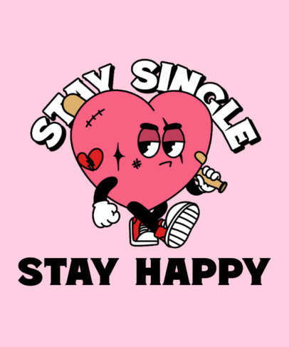 T-Shirt Design Template With a Hurt Cartoonish Heart for Valentine's Day