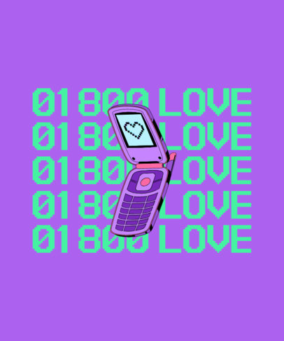Valentine's Day T-Shirt Design Template Featuring a Retro Cellphone Graphic With a Heart 2751g-6061