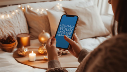 Autumn-Season Mockup of a Woman Holding an iPhone in a Vertical Position m36543