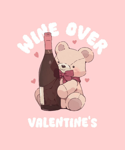 T-Shirt Design Creator Featuring a Teddy Bear Holding a Wine Bottle for Anti-Valentine's Day 3520m-6060