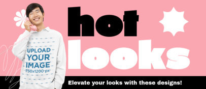 Sweatshirt Mockup of a Happy Man Featuring an Ad for an Online POD Store