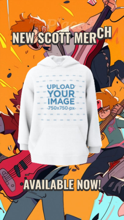 Scott Pilgrim-Inspired Video of a 3D Hoodie with Animated Text and an Illustrated Character