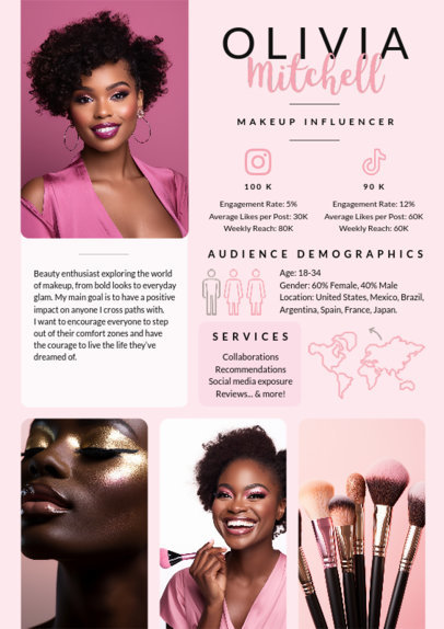 Media Kit Maker for a Makeup Influencer Featuring AI-Generated Graphics
