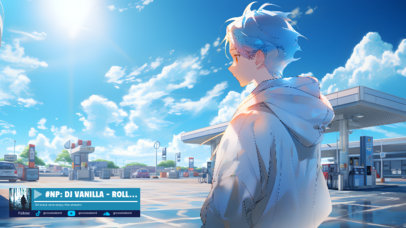 Twitch Screen Template with an Illustrated Anime Character for a Music Channel