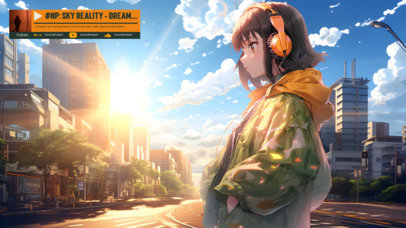 Twitch Screen Maker Featuring an Anime Girl with Headphones for a Music Channel
