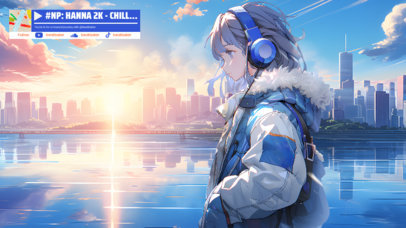 Music Channel Twitch Screen Creator Featuring an Illustrated Anime Character