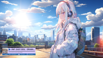 Music Channel Twitch Screen Template Featuring an Anime Girl with a City in the Background