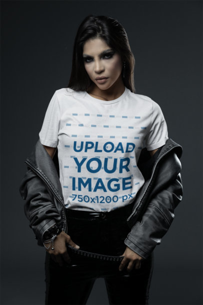 Bella Canvas Tee Mockup of a Woman Wearing Glam Rock-Inspired Makeup m35844