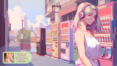 Music-Themed Twitch Screen Template for a Beats Channel With an Anime Graphic 6706g