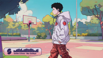 Twitch Screen Design Template with an Illustrated Anime Teen for a LoFi Music Channel