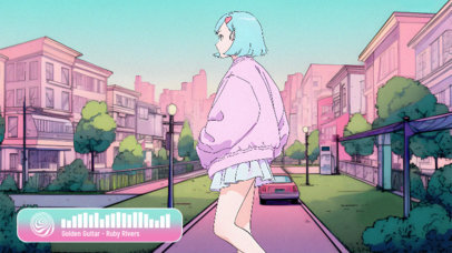 Twitch Screen Maker for a LoFi Music Channel with an Illustrated Anime Girl