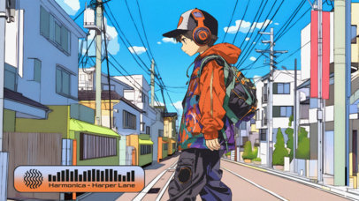Twitch Screen Creator Featuring an Anime Boy with Headphones for a Music Channel