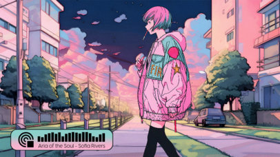 Twitch Screen Design Template Featuring an Illustrated Anime Girl for a LoFi Tunes Channel