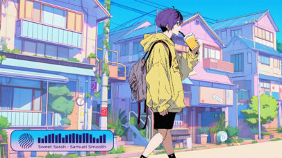 Music Channel Twitch Screen Generator with an Anime Character Walking on a Street