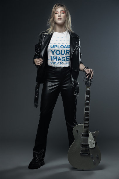 Bella Canvas T-Shirt Mockup of a Woman Posing a Rockstar Look