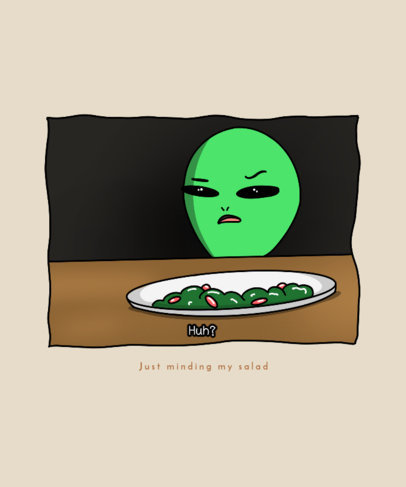 T-Shirt Design Creator Featuring an Alien with a Funny Face and a Salad Inspired by a Meme
