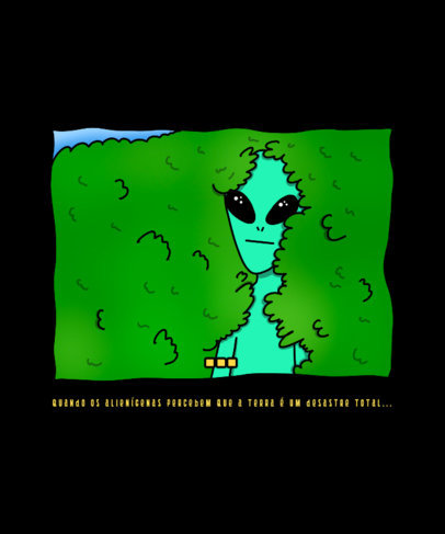T-Shirt Design Template Featuring a Simpsons Meme-Inspired Alien Hiding in a Bush 6208l