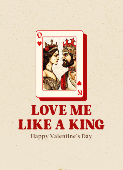 Greeting Card Template Featuring a Poker Card with a Queen and a King for Valentine's 5148f-6062