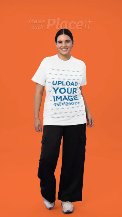 Gildan T-Shirt Video Featuring a Cheerful Woman Posing in a Studio